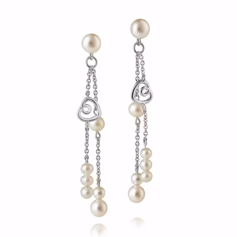 3-5mm near round white freshwater pearl heart sterling silver drop earrings