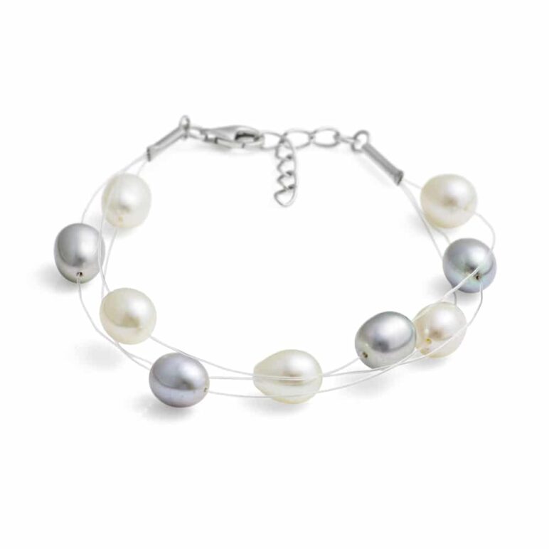 Dew Drop Silver Grey Pearl Bracelet
