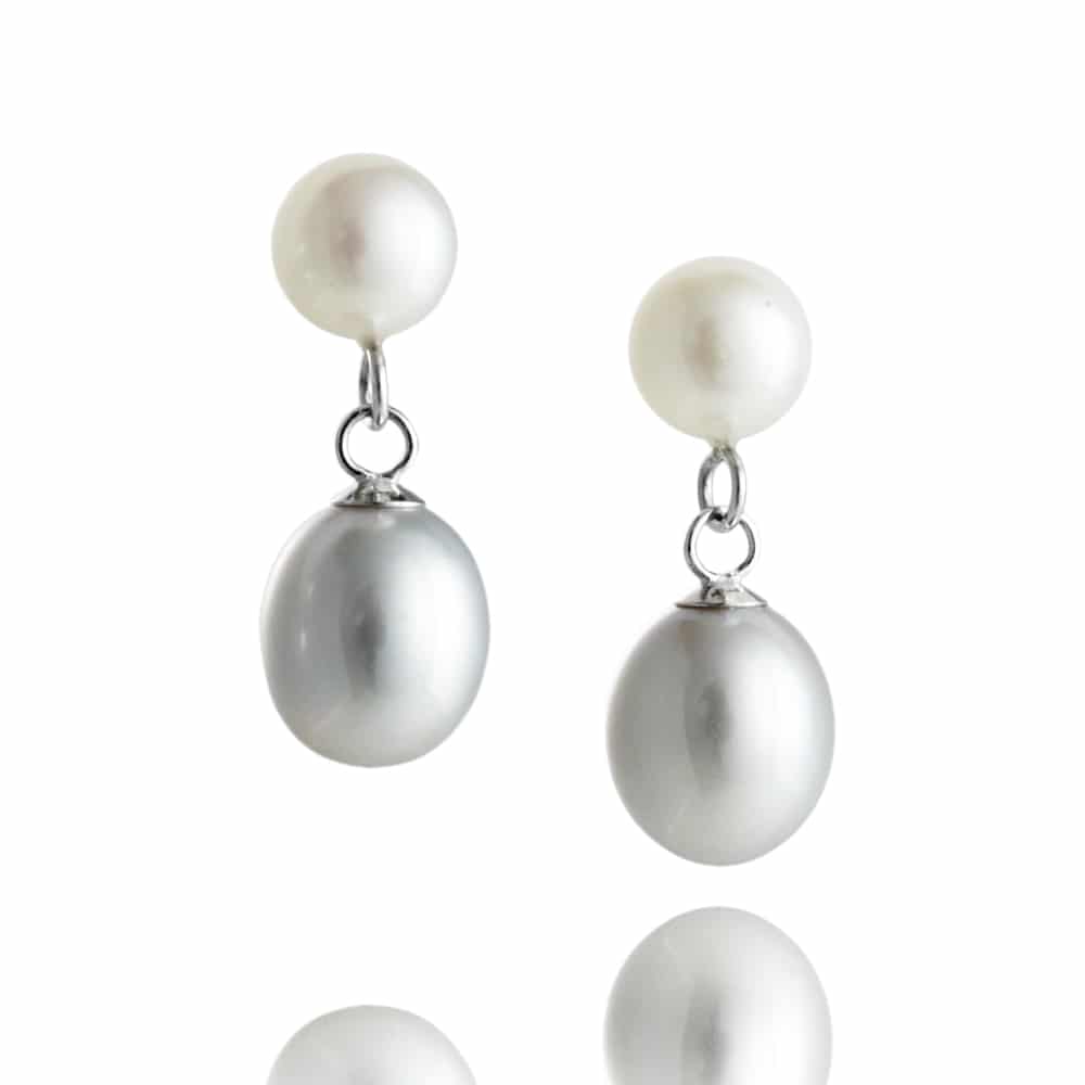 Dew Drop Silver Grey Pearl Earrings