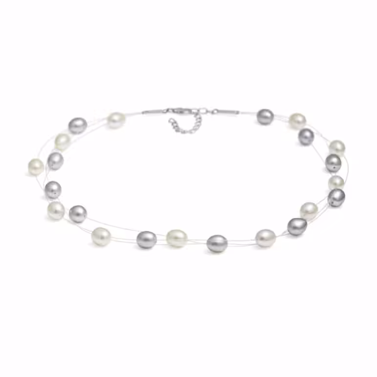 Dew Drop Silver Grey Pearl Necklace