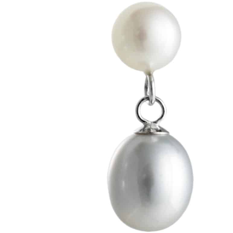 Dew Drop Silver Grey Pearl Earrings