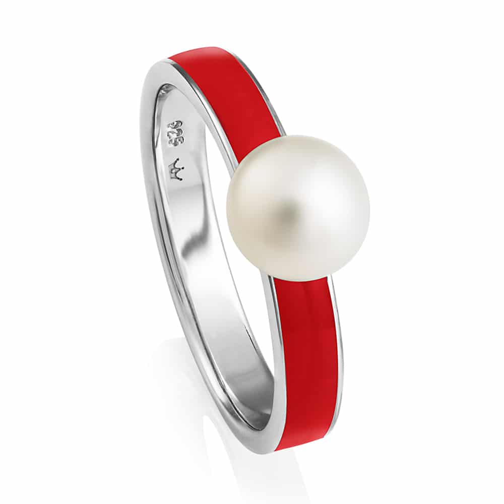 Viva Red Enamel Pearl Ring