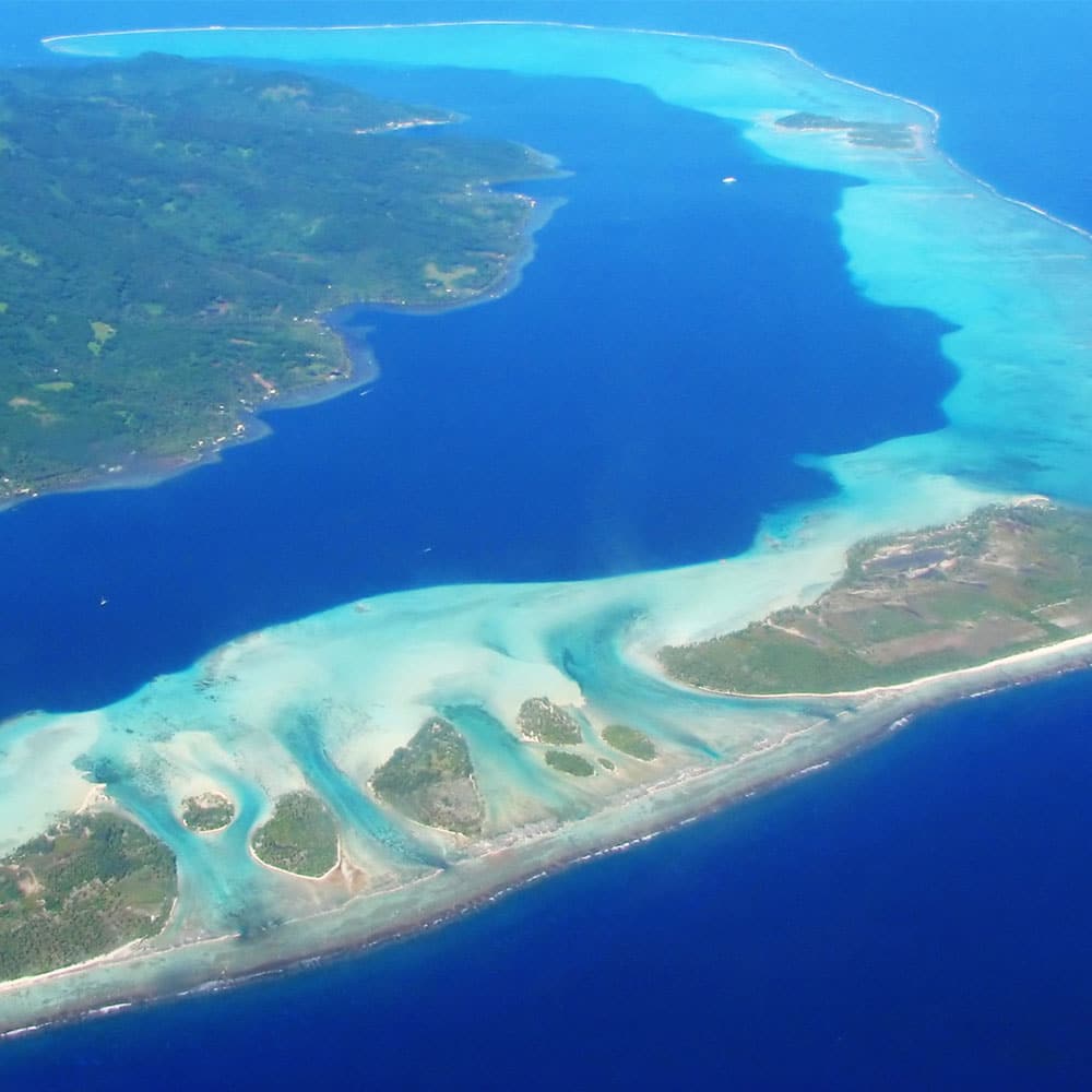 Aerial view of pearl farms out at sea