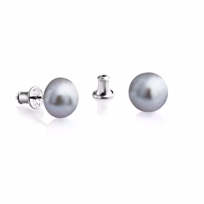 9mm Crown Grey Button Pearl Stud Earrings