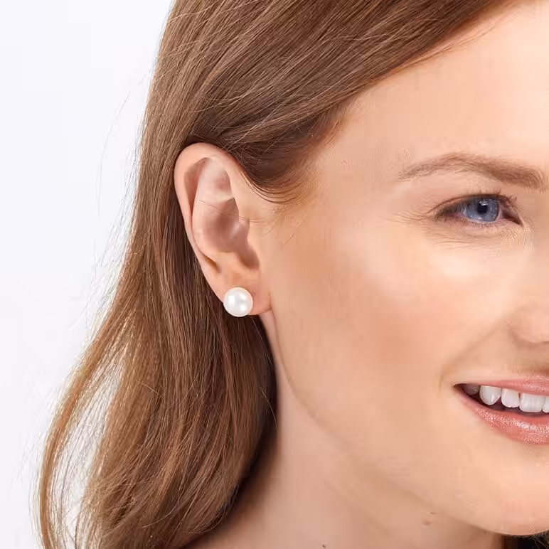 9mm white freshwater button stud earrings sterling silver trumpet backs