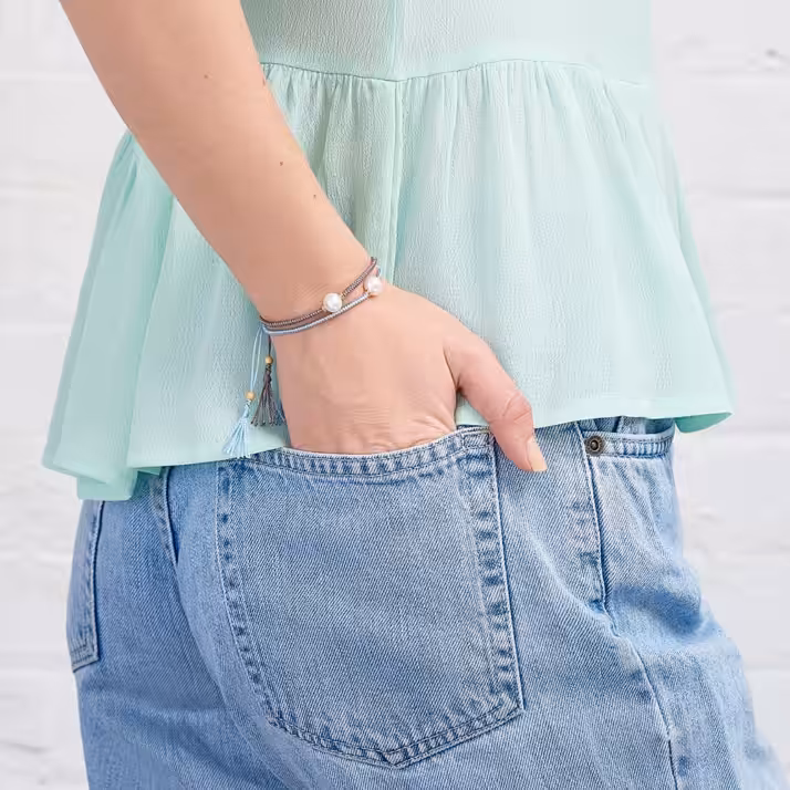 Jersey Pearl Tassels Grey and Sky Blue