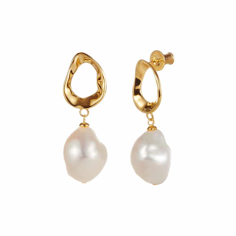 13-15mm white baroque freshwater pearl oval drop earrings