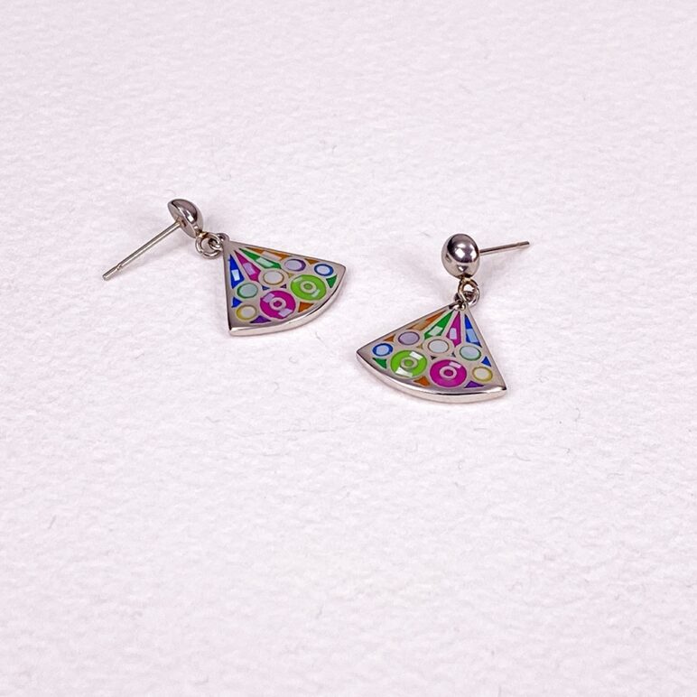 stainless steel mulit colour enamel mother of pearl triangle drop earrings