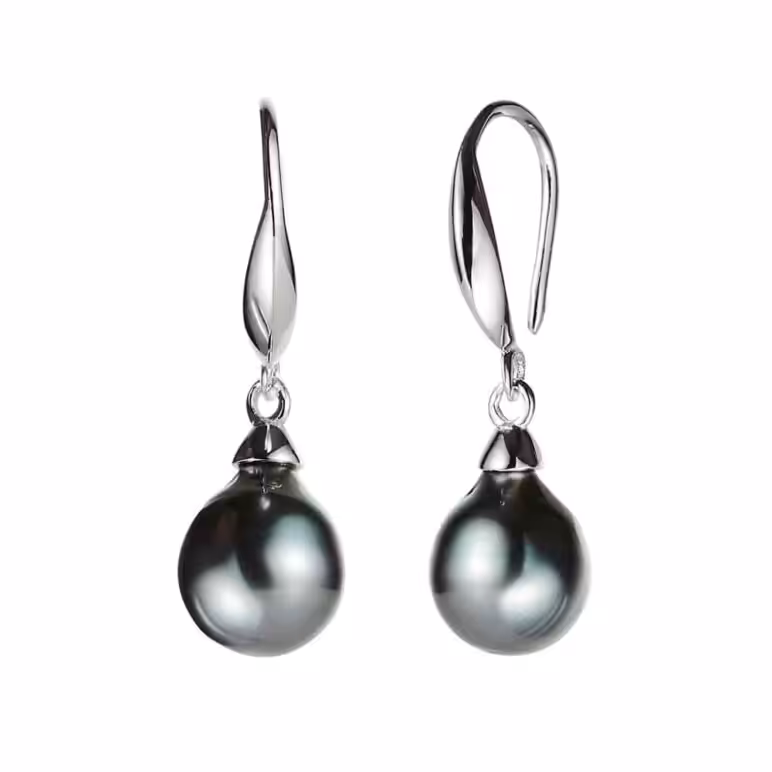 Tahitian Pearl Silver Classic Drop Earrings