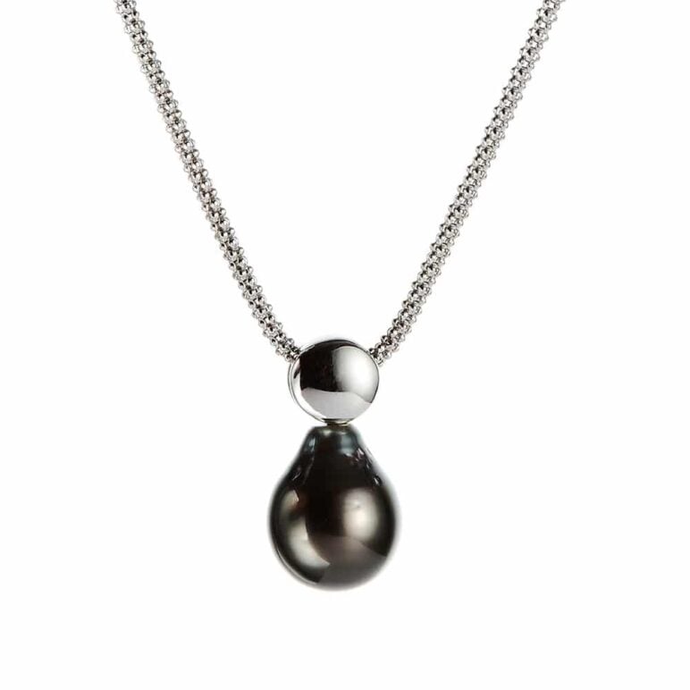 Tahitian Pearl Silver Button Pendant