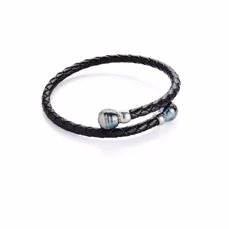 Tahitian Duo Pearl Leather Bracelet