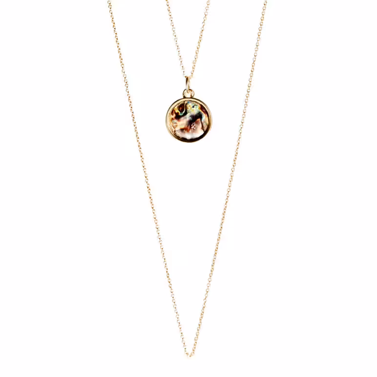 Long Paua Round Pendant with Double Chain