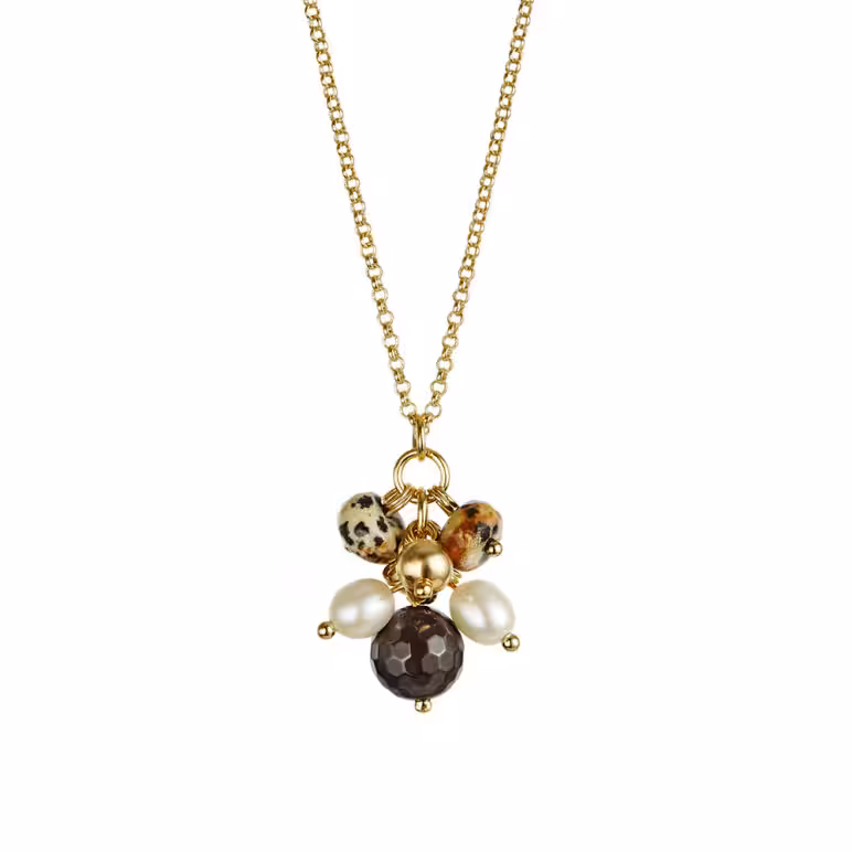 Joy Black Agate & Dalmatian Stone Pearl Pendant