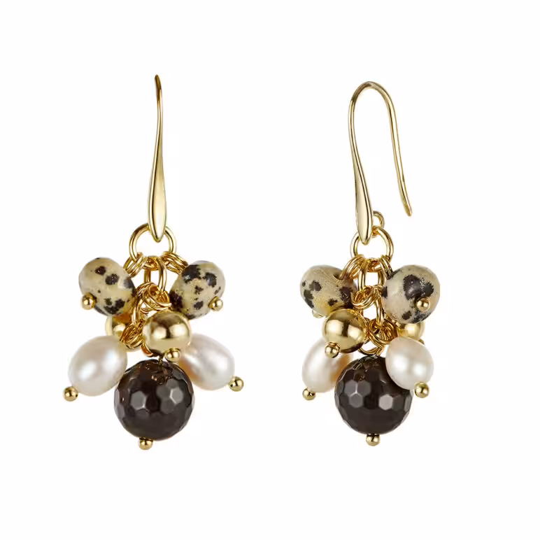 Joy Black Agate & Dalmatian Stone Pearl Drop Earrings
