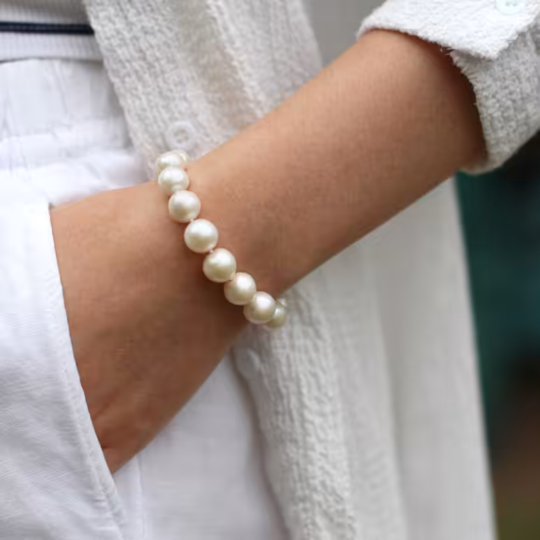 10-11mm white Edison pearl braclet sterling silver slider chain