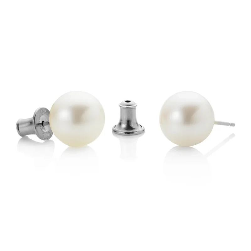 9mm white round freshwater pearl sterling silver stud earrings