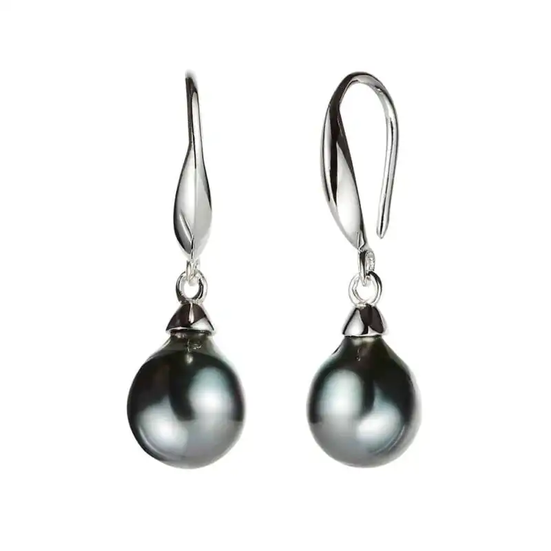 Tahitian Pearl Silver Classic Drop Earrings