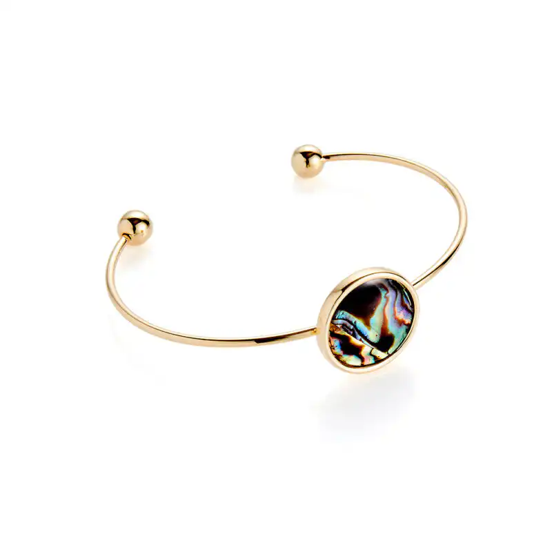 Paua shell yellow gold torque bangle