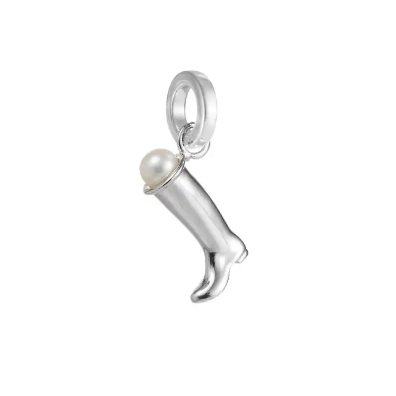 3mm white near round freshwater pearl wellie boot sterling silver charm