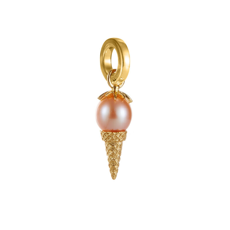6mm pink near round freshwater pearl ice cream cone yellow charm