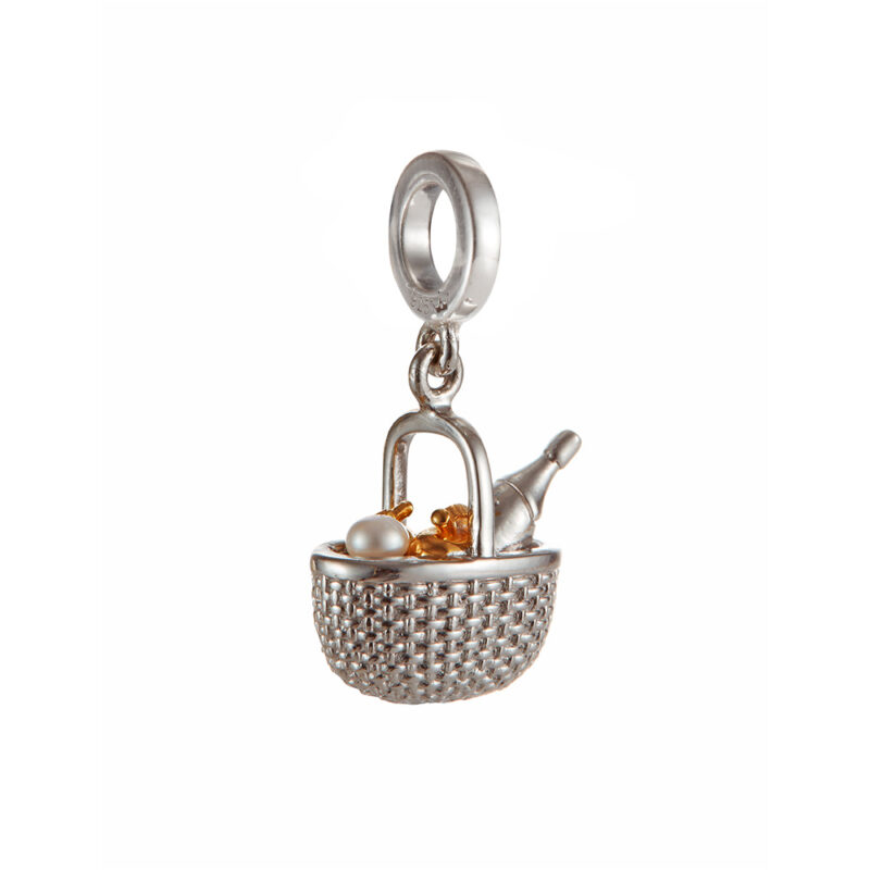3mm white near round freshwater pearl picnic basket sterling silver charm