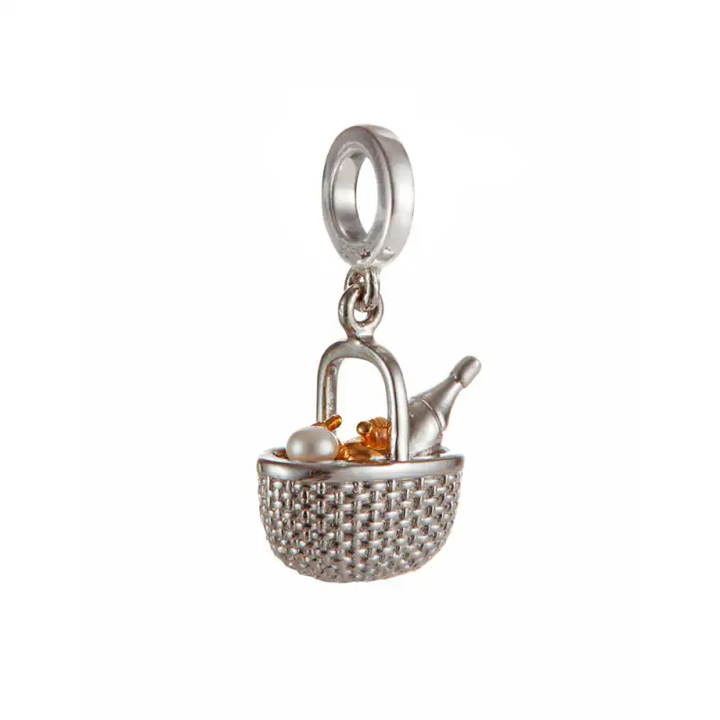 3mm white near round freshwater pearl picnic basket sterling silver charm