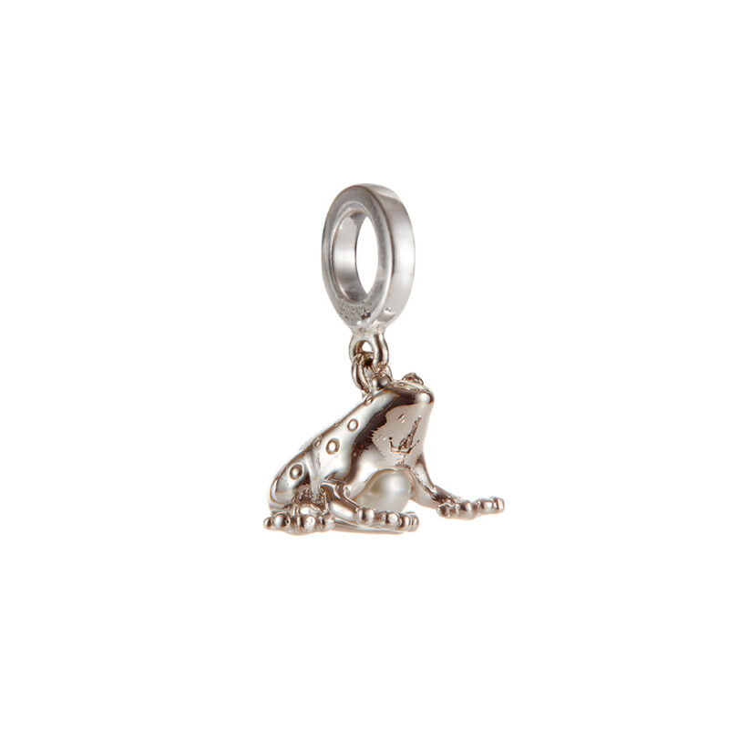 3mm white near round freshwater pearl Crapaud sterling silver charm