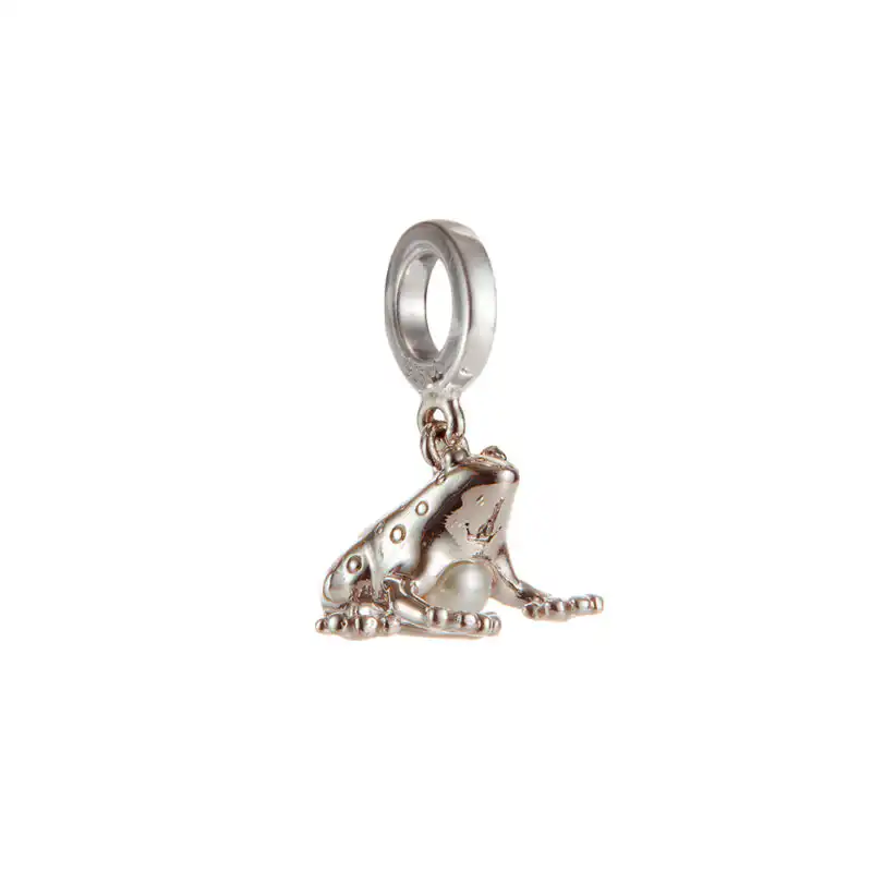 3mm white near round freshwater pearl Crapaud sterling silver charm