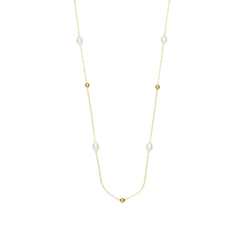 3mm freshwater pearl yellow gold plated stainless steel necklace chain
