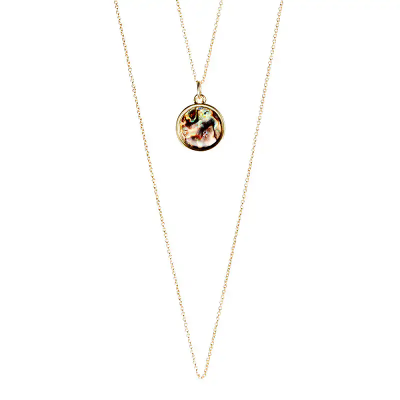 Long Paua Round Pendant with Double Chain