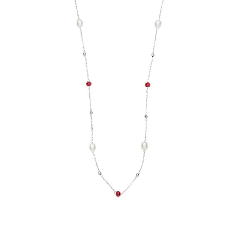 3mm white oval freshwater pearl glass bead stainless steel necklace