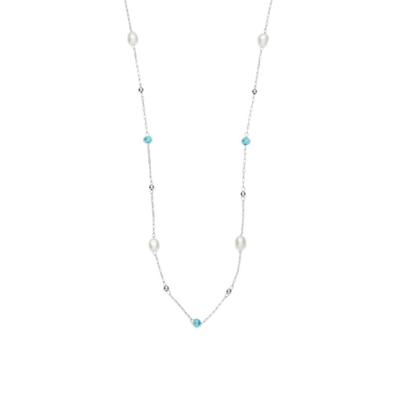 3mm white oval freshwater pearl glass bead stainless steel necklace