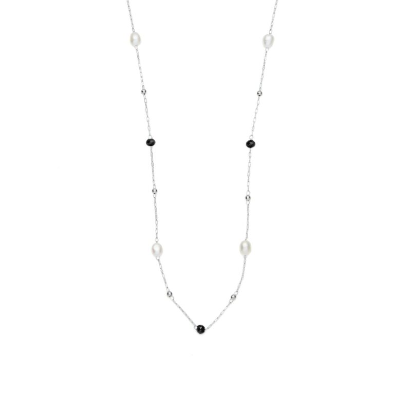 3mm white oval freshwater pearl glass bead stainless steel necklace