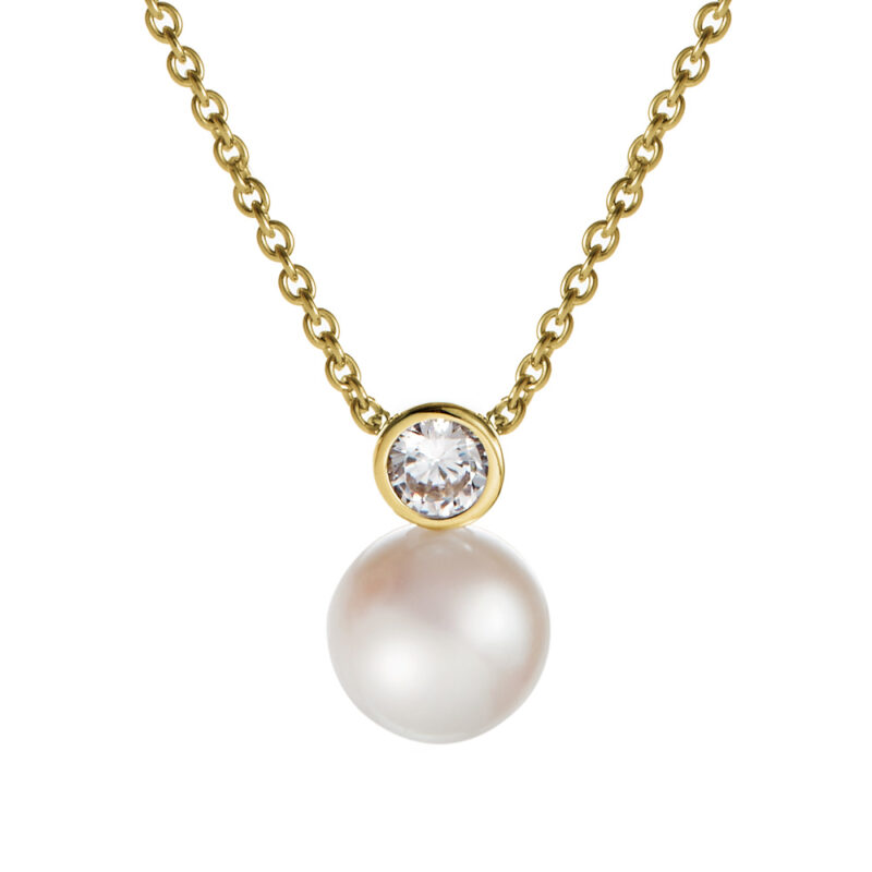 8mm white button freshwater pearl white topaz yellow gold pendant