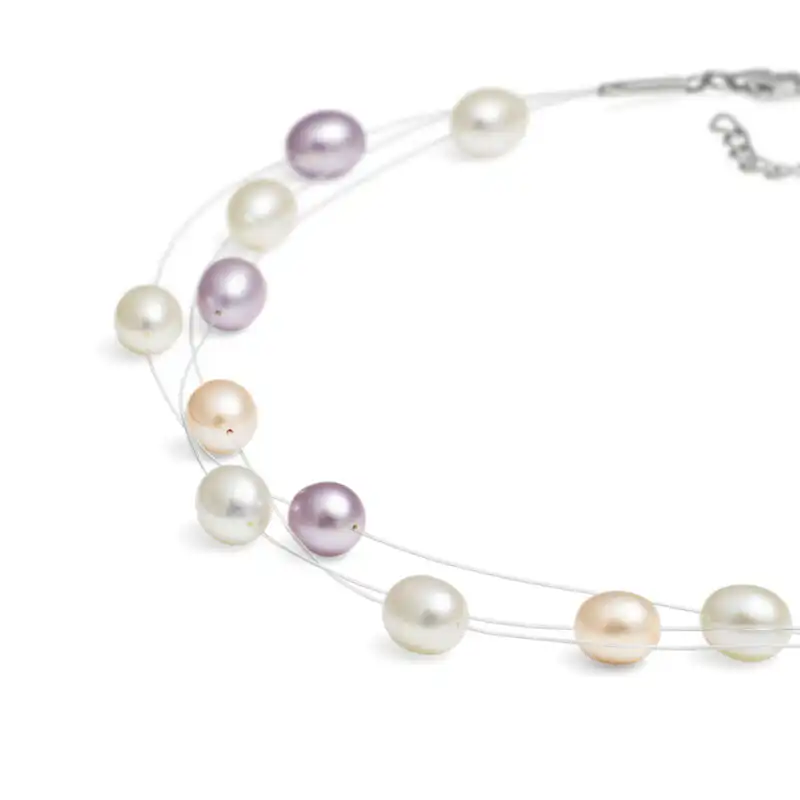 8mm multi-natural oval freshwater pearl nylon bracelet