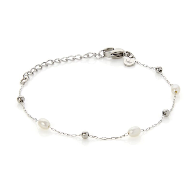 3mm white oval freshwater pearl stainless steel anklet