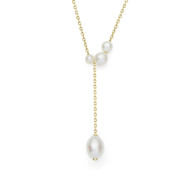 3-7mm Freshwater button and Keshi pearl pendant set on yellow gold-plated Sterling Silver chain