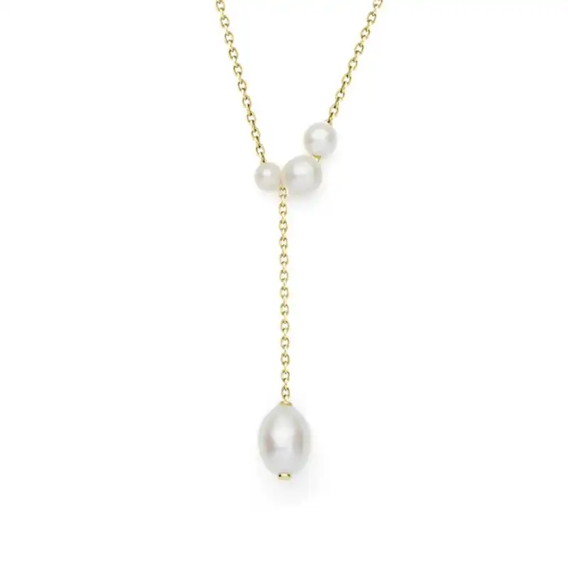 3-7mm Freshwater button and Keshi pearl pendant set on yellow gold-plated Sterling Silver chain