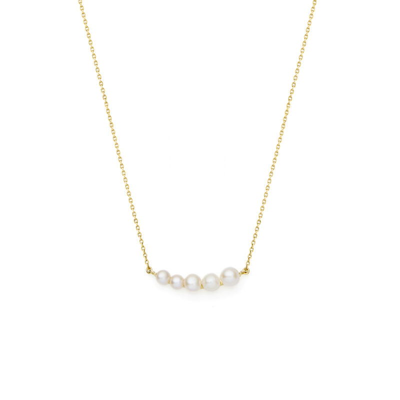 3-5mm Freshwater button pearl necklace set on yellow gold-plated Sterling Silver chain
