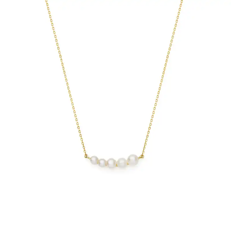 3-5mm Freshwater button pearl necklace set on yellow gold-plated Sterling Silver chain