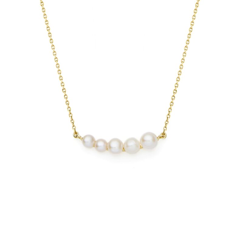 3-5mm Freshwater button pearl necklace set on yellow gold-plated Sterling Silver chain