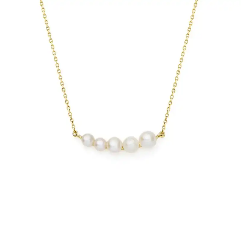 3-5mm Freshwater button pearl necklace set on yellow gold-plated Sterling Silver chain