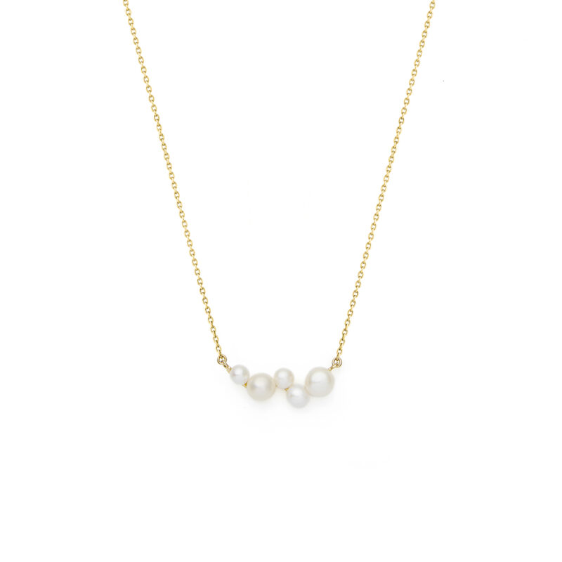 3-5mm Freshwater button pearl necklace set on yellow gold-plated Sterling Silver chain