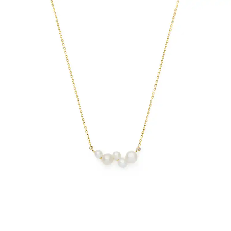 3-5mm Freshwater button pearl necklace set on yellow gold-plated Sterling Silver chain
