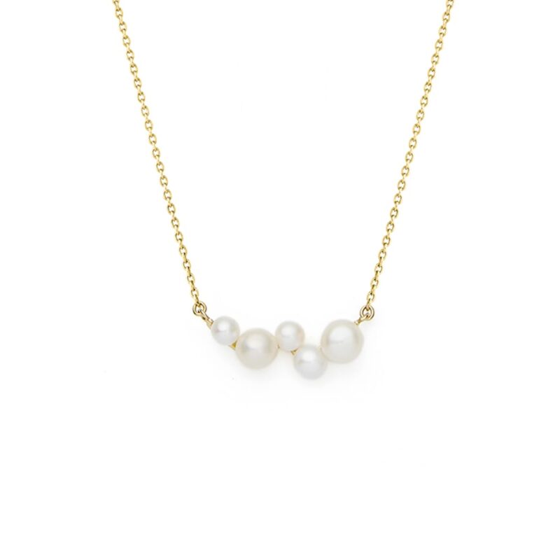 3-5mm Freshwater button pearl necklace set on yellow gold-plated Sterling Silver chain