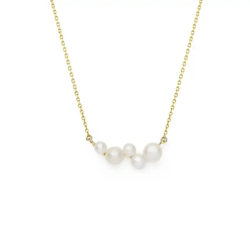 3-5mm Freshwater button pearl necklace set on yellow gold-plated Sterling Silver chain