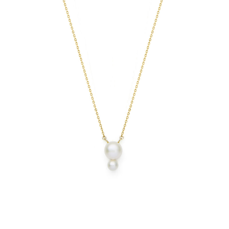 4mm and 7mm Freshwater button pearls set on yellow gold-plated Sterling Silver necklace