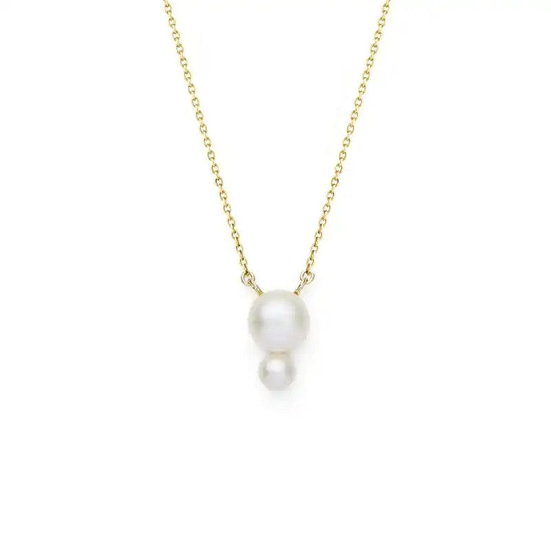 4mm and 7mm Freshwater button pearls set on yellow gold-plated Sterling Silver necklace