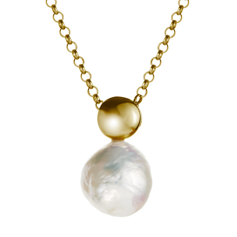 13mm white Edison pearl yellow gold pendant