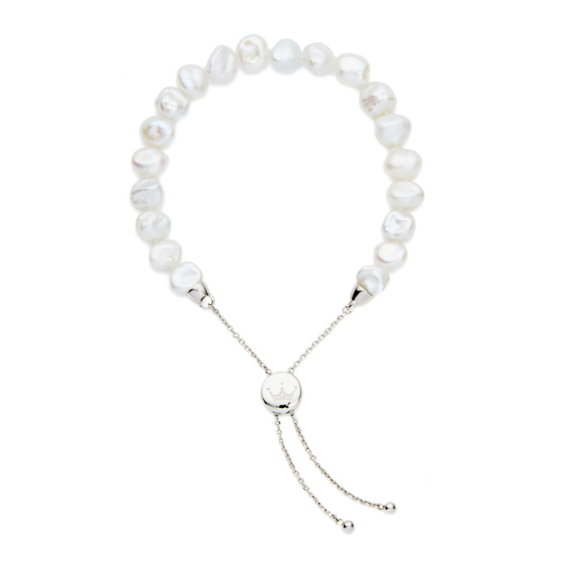7mm white freshwater keshi pearl bracelet with sterling silver slider clasp